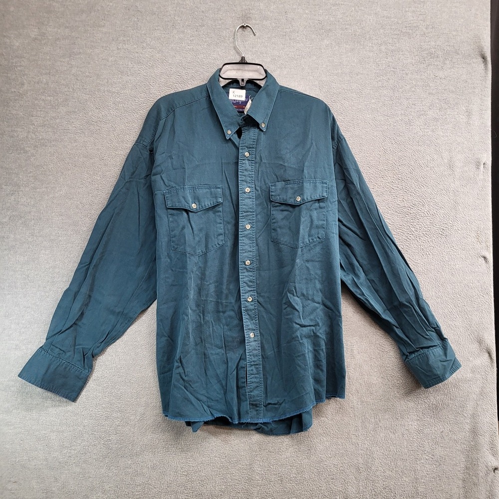 VINTAGE Wrangler Men Button Up Shirt 18 Blue X Long Tails Single Needle LS